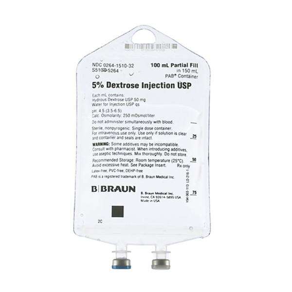 Dex 5/H2O Injection Solution 100mL Pyrogen Free Strl Prt Fl Flx Bg Cntnr Ea, 64 EA/CA